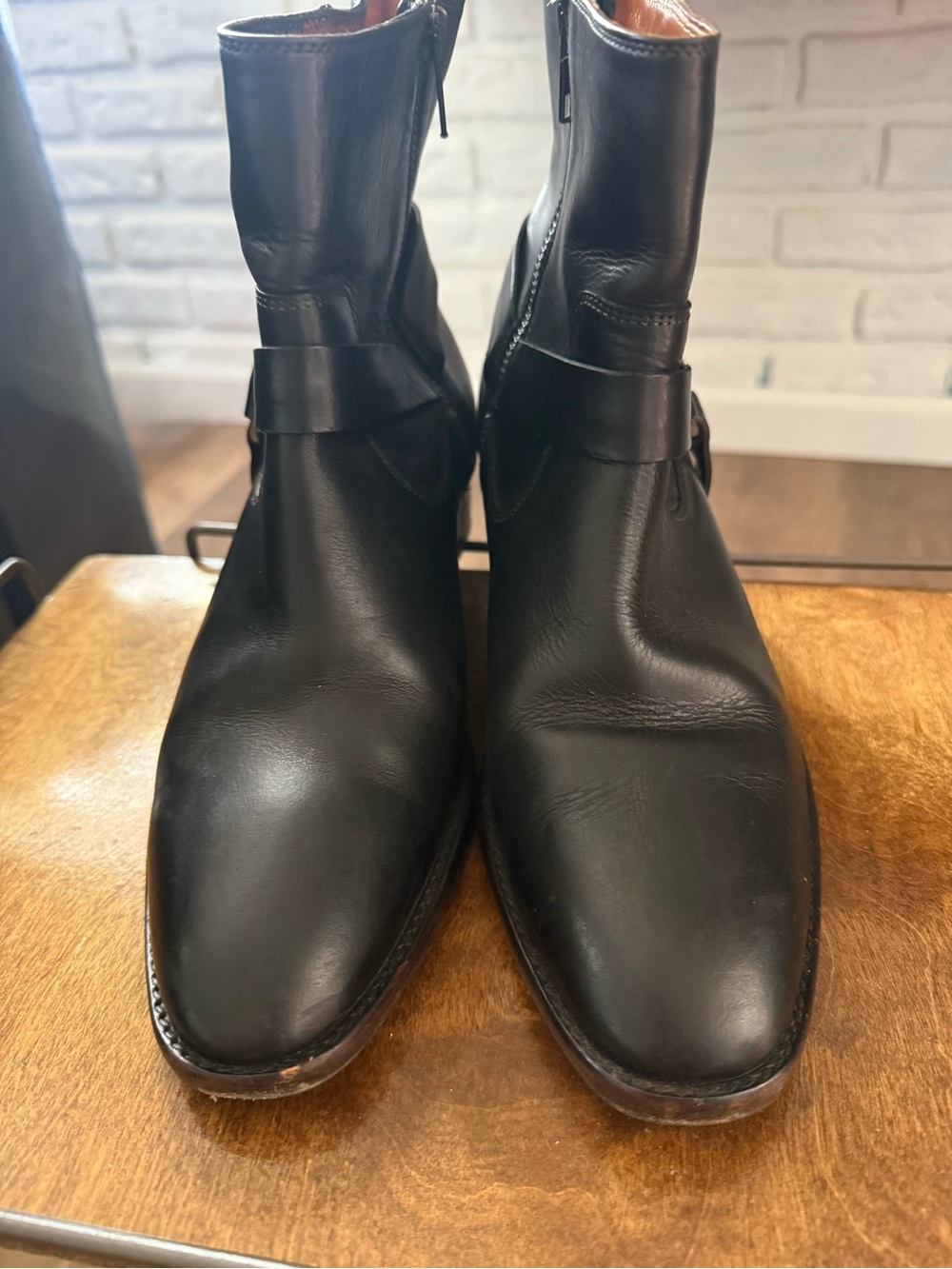 Frye Black Leather Ankle Boots with Harness Detail - Picture 2 of 10